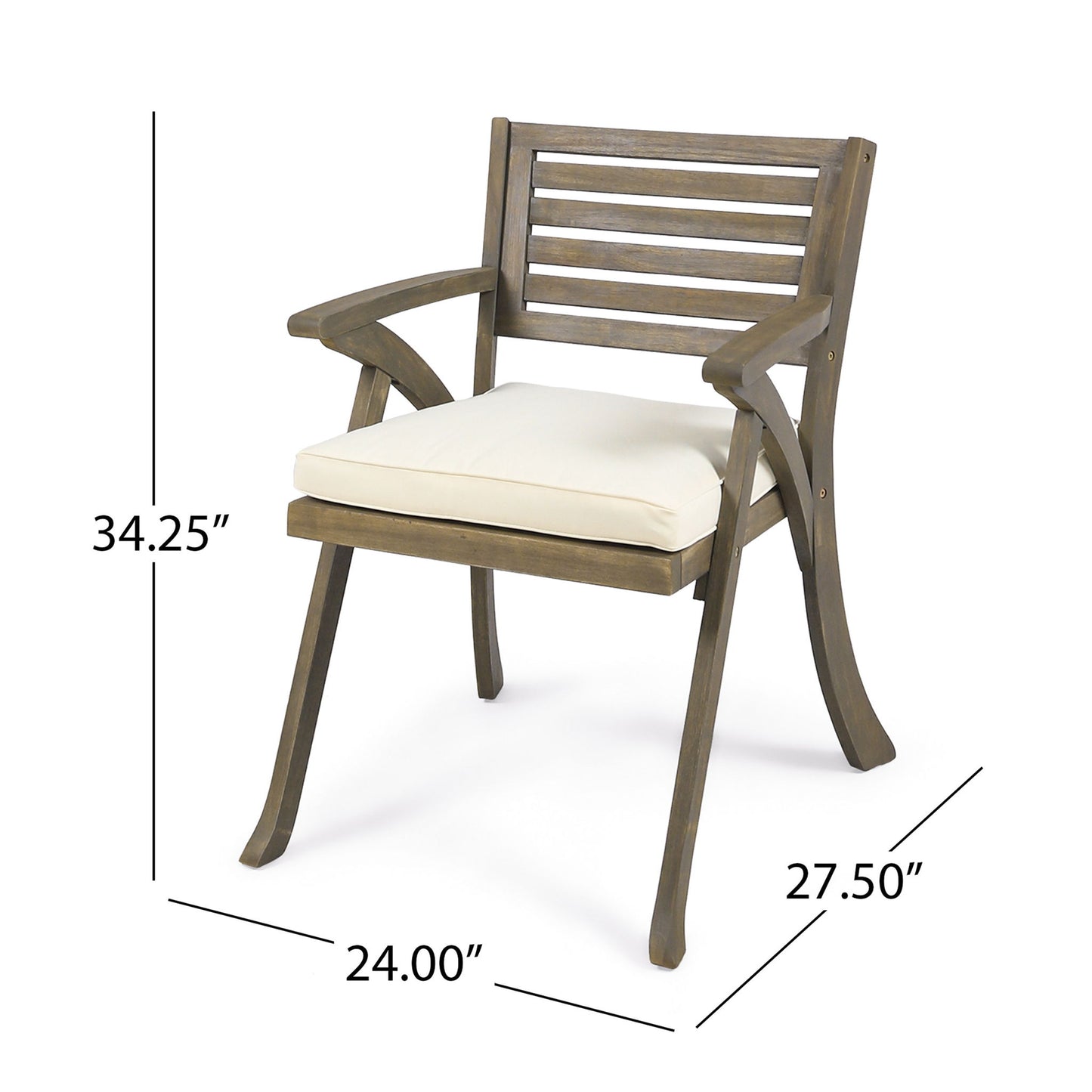 Helen - Outdoor Acacia Wood Dining Chair (Set of 2) - Gray / Creme Noble House