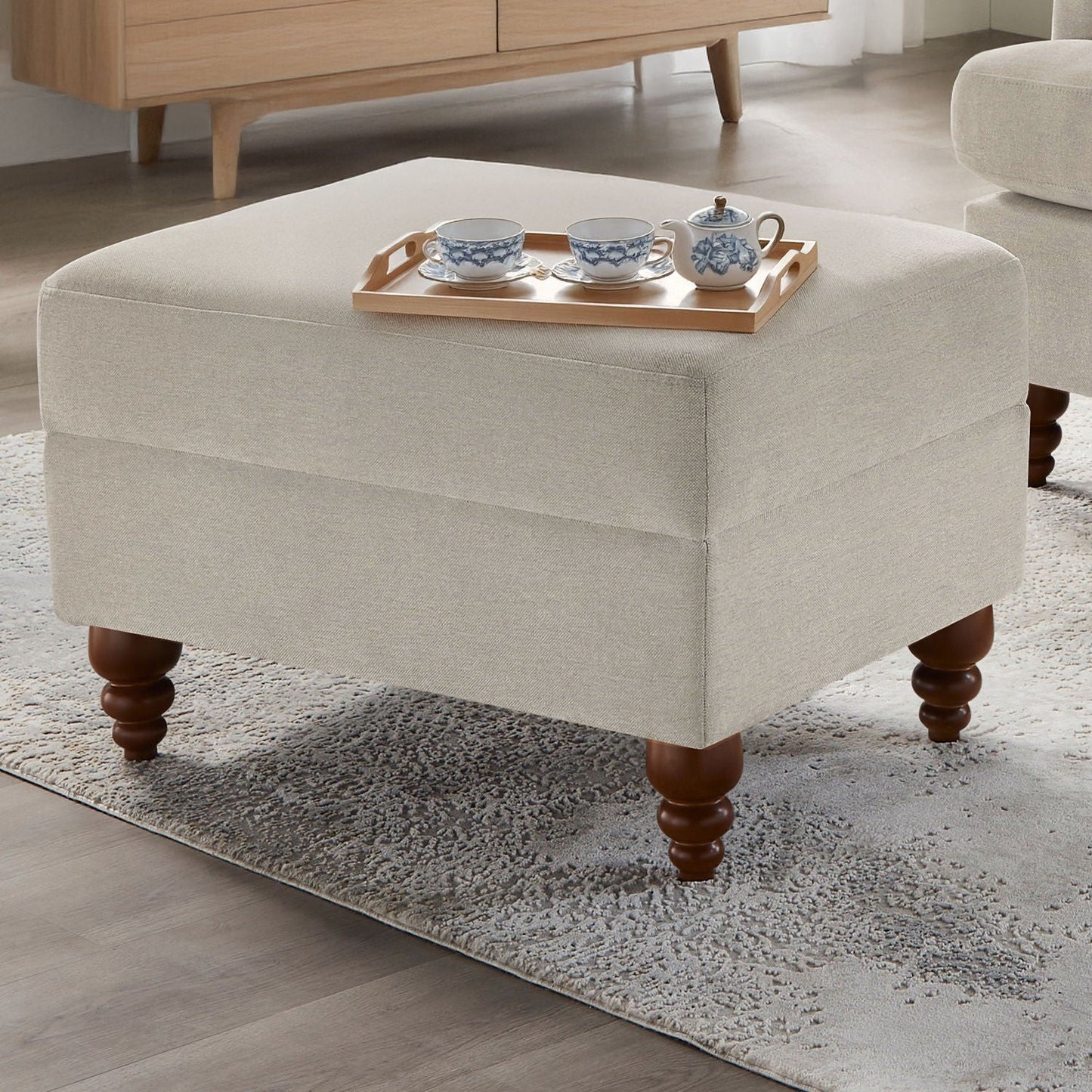 Candor - Ottoman Upholstered Footrest - Beige / Gray Home Essentials