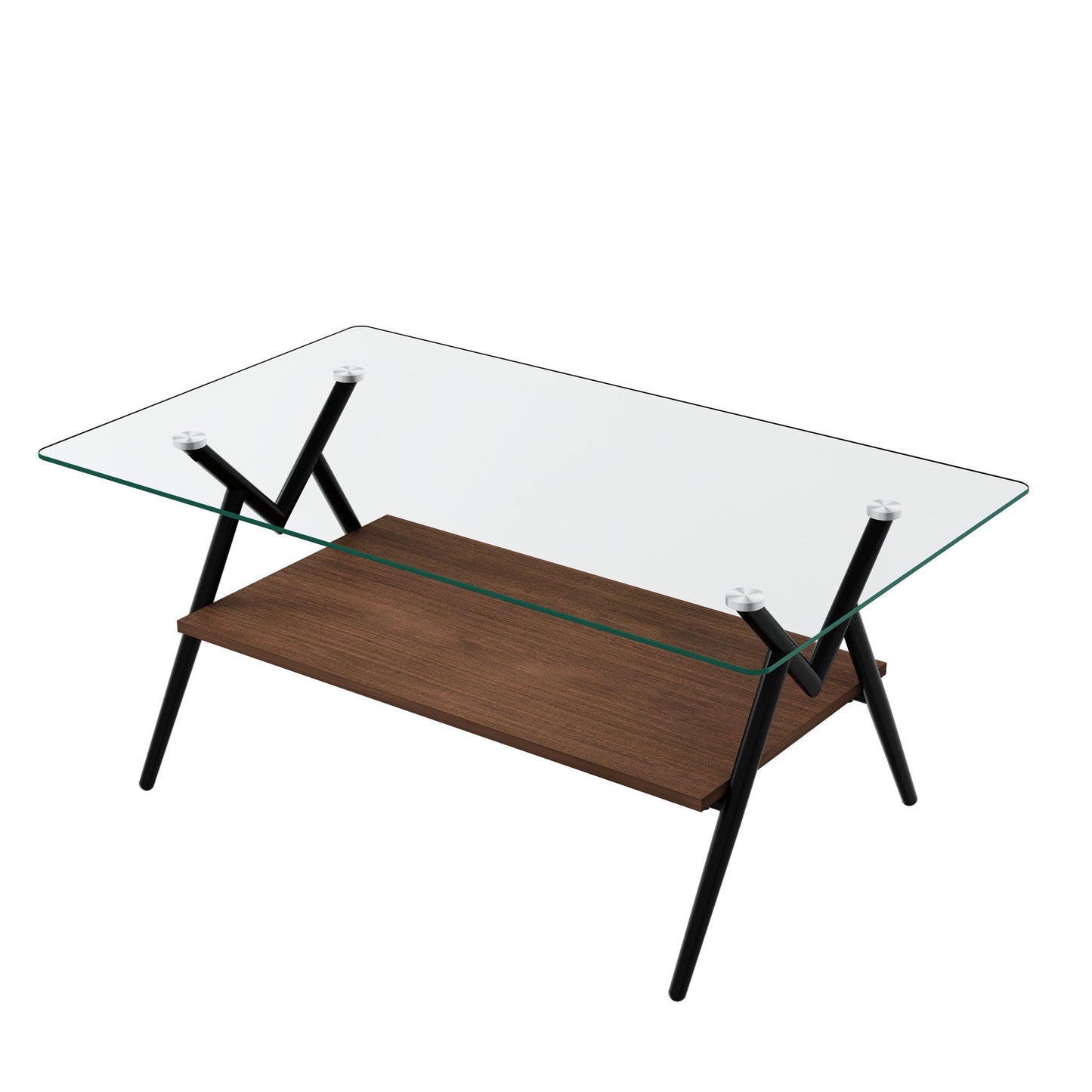 Rectangle Coffee Table With Tempered Glass Top And Shelf, Modern Table For Living Room Home Essentials