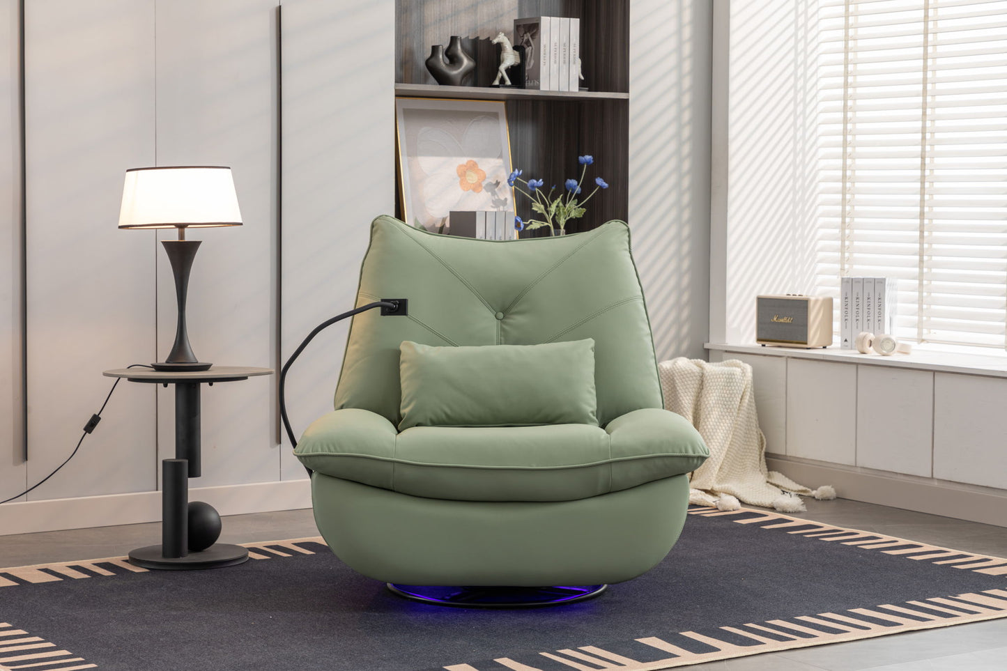 270 Swivel Glider Recliner Chair, Power Recliner Rocking Chair, USB Port Charge For Nursery Chair With Atmosphere Lamp For Living Room Bedroom Apartment Home Essentials