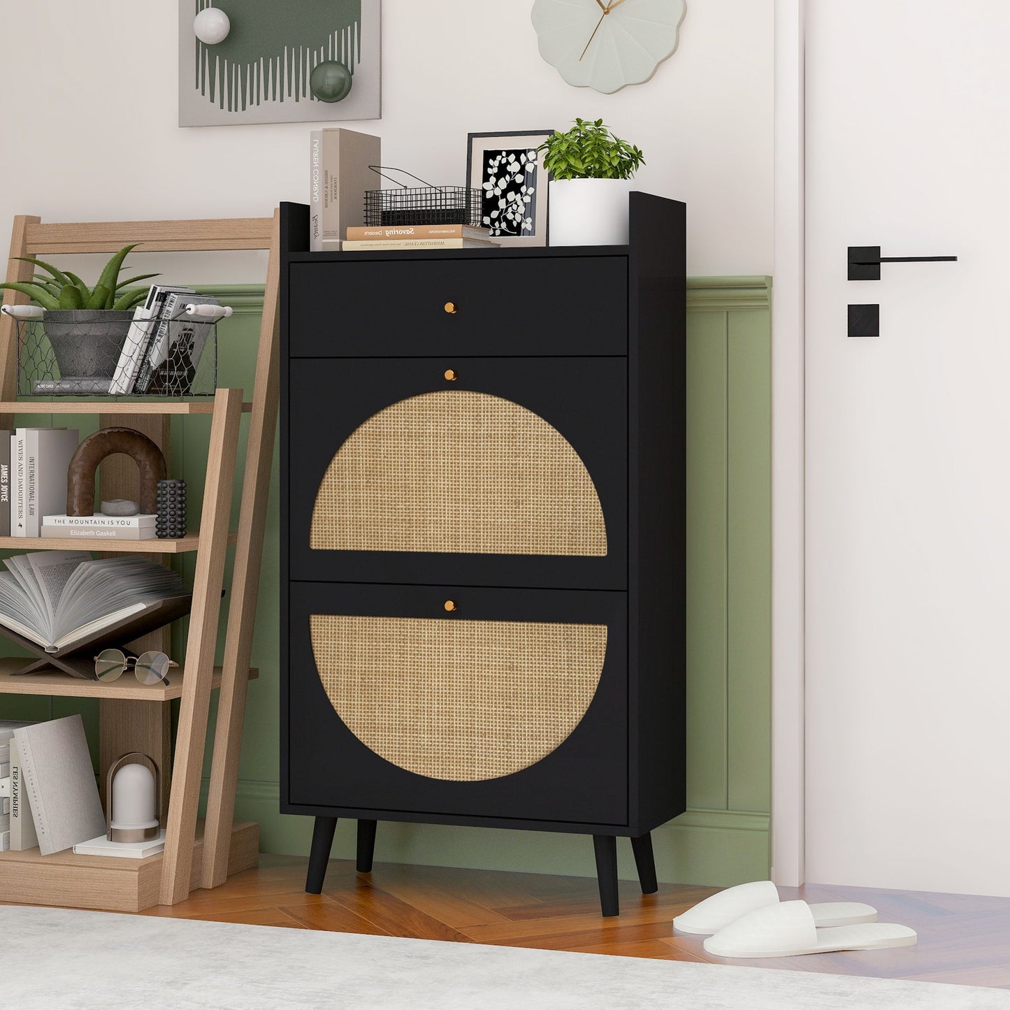 Allen - Rattan 2 Door 1 Drawer Cabinet Shoe Rack For Entrance Daily Nest