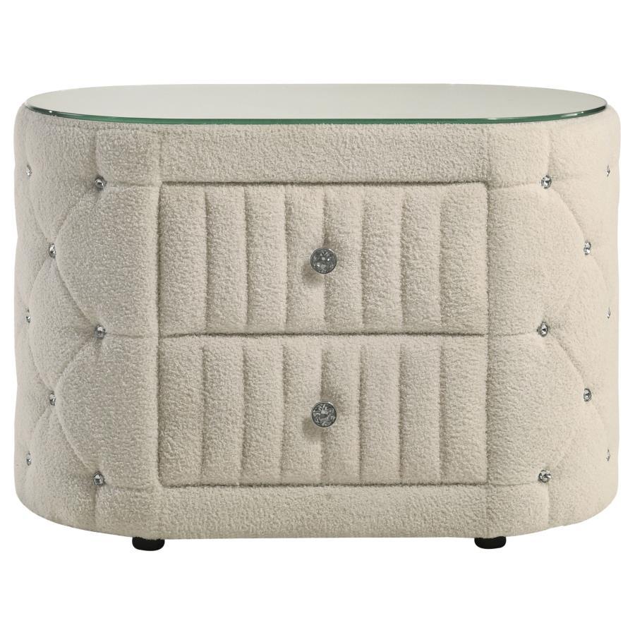 Sonya - 2-Drawer Upholstered Nightstand Bedside Table - Ivory Coaster Fine Furniture