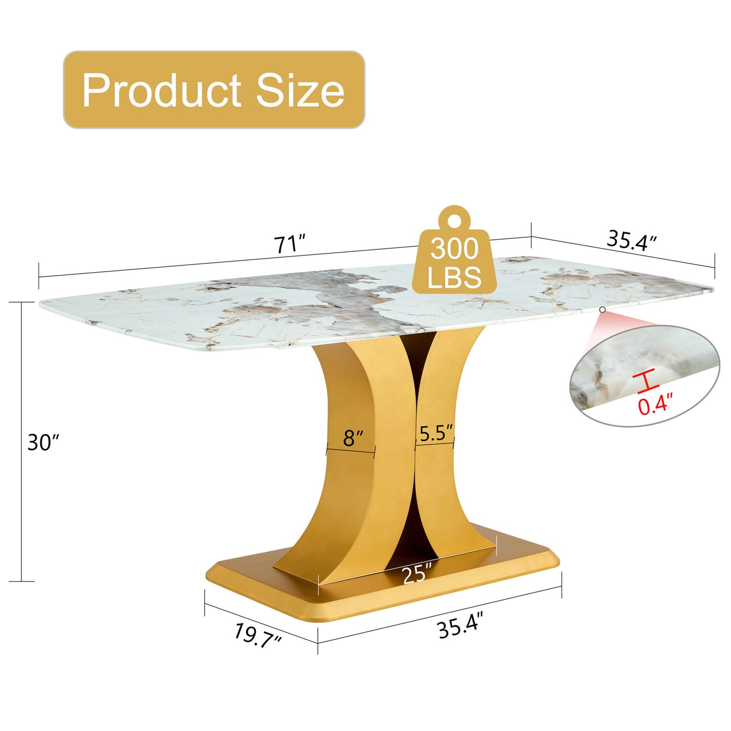 Modern Minimalist Dining Table With Imitation Marbled Glass Top And Legs For Kitchen And Living Room - Gold Home Essentials