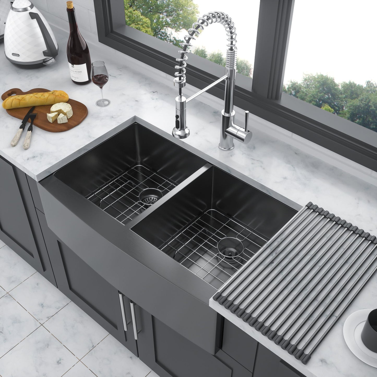 Double Bowl Farmhouse Sink / Stainless Steel Apron Front Daily Nest
