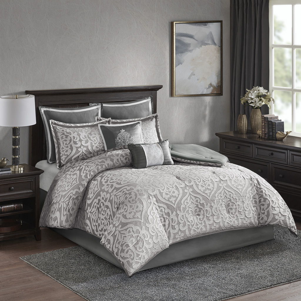 Odette - California King 8 Piece Comforter Set - Silver Madison Park