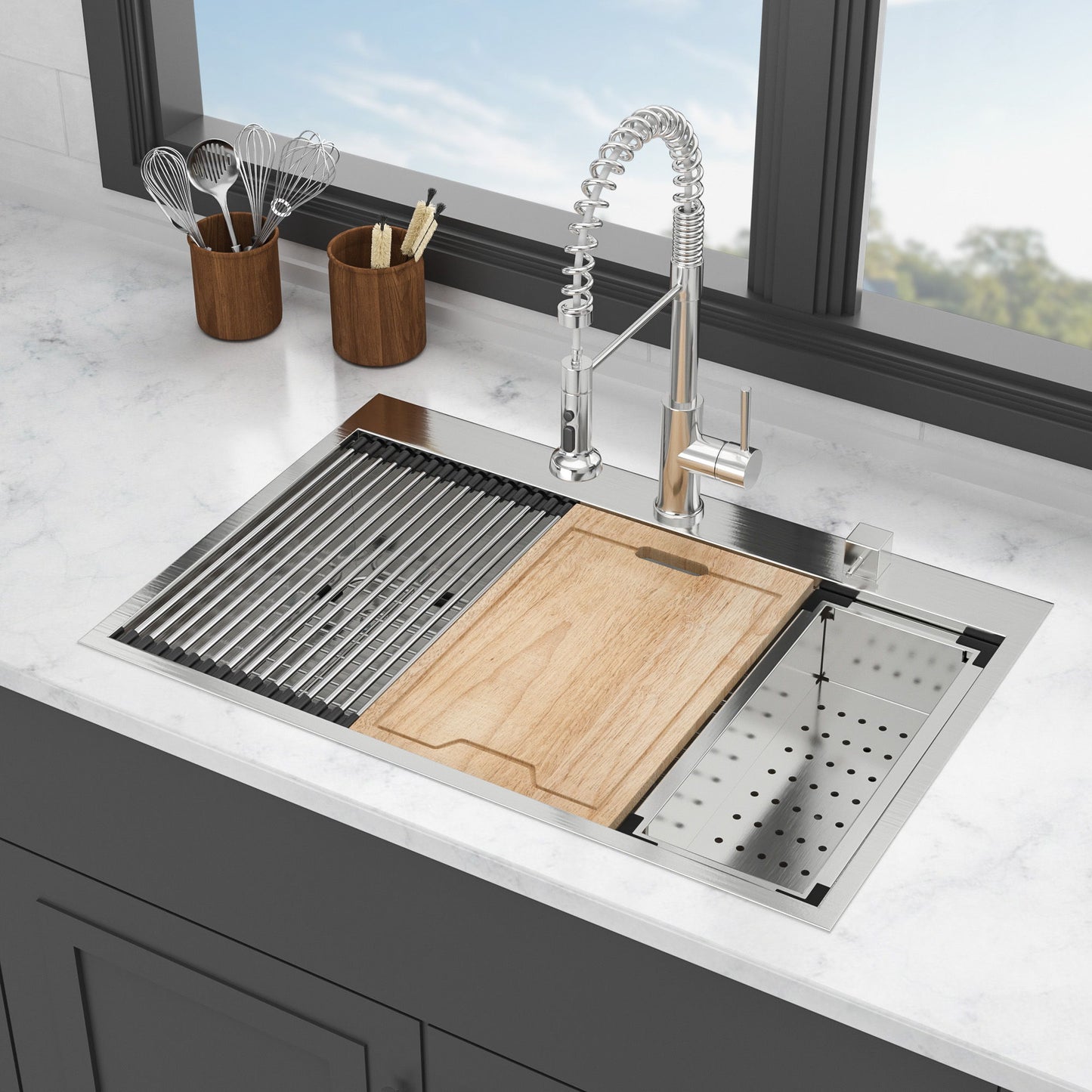 Drop In Kitchen Sink With Workstation, 16 Gauge - Brushed Nickel Daily Nest
