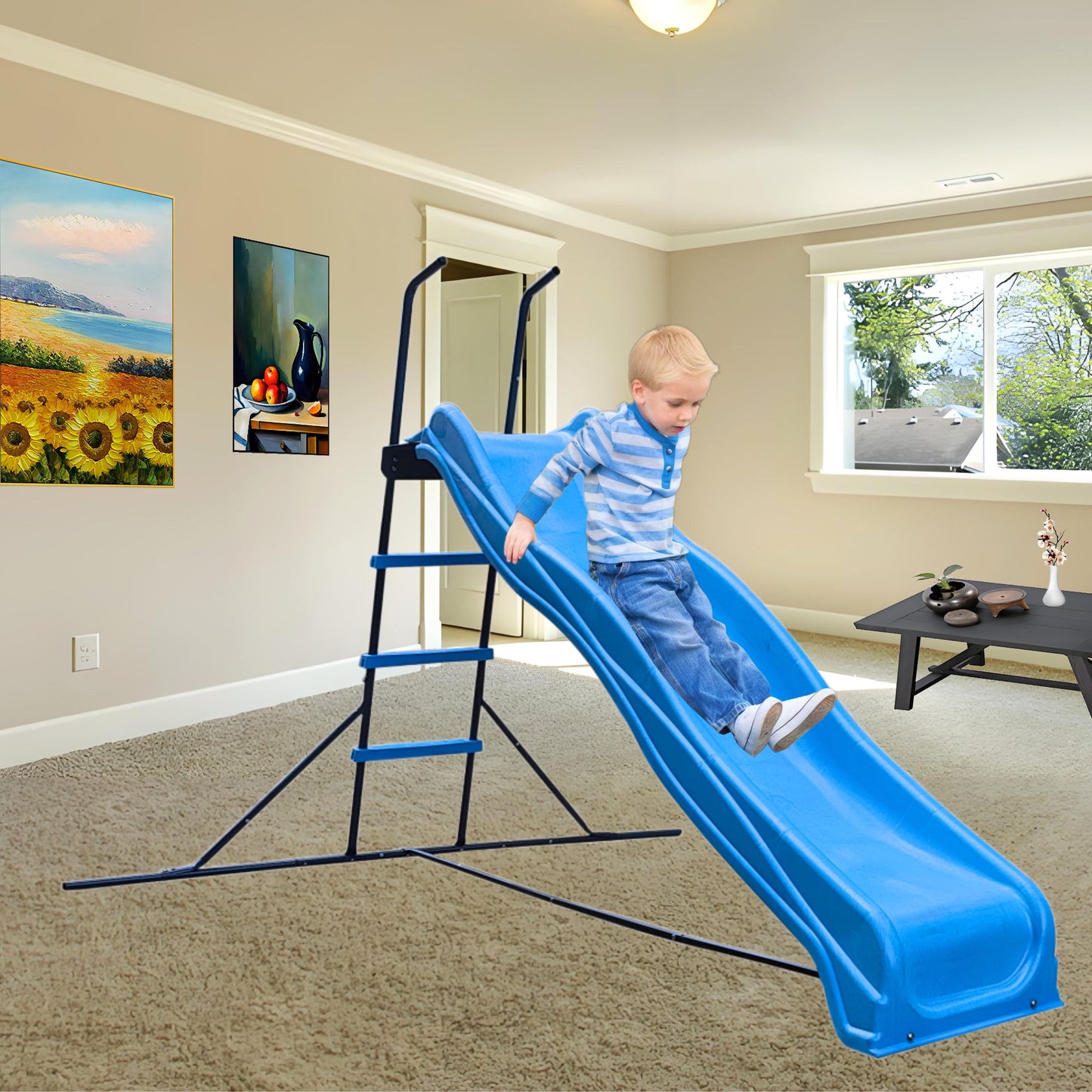 Xsl003 2.2M Kids Plastic Slide Indoor Freestanding Playground Equipment Children Plastic Slide Kids Indoor Slide - Blue Daily Nest