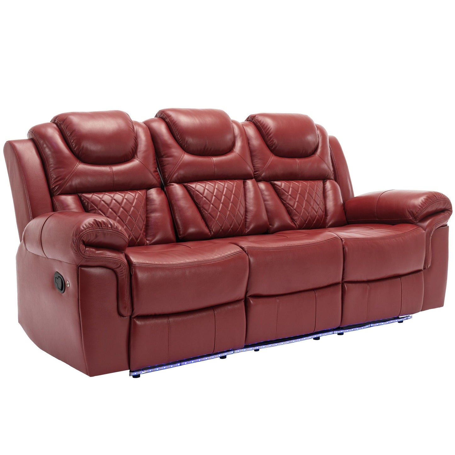 Home Theater Seating Manual Recliner Chair With Center Console And Led Light Strip For Living Room Hearth and Haven