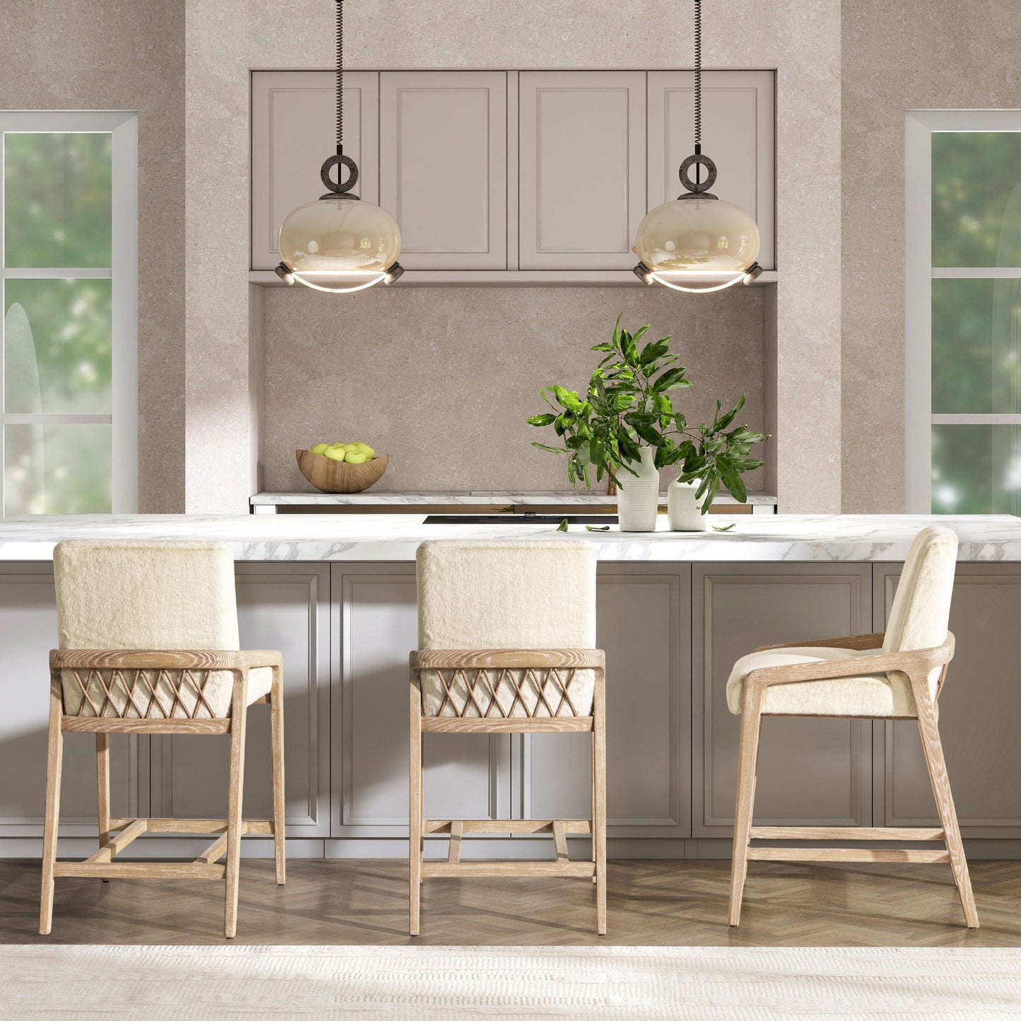 Arizona - Solid Ash Upholstered Counter Stool With Rope Detail - Creme De La Creme White Jennifer Taylor Home