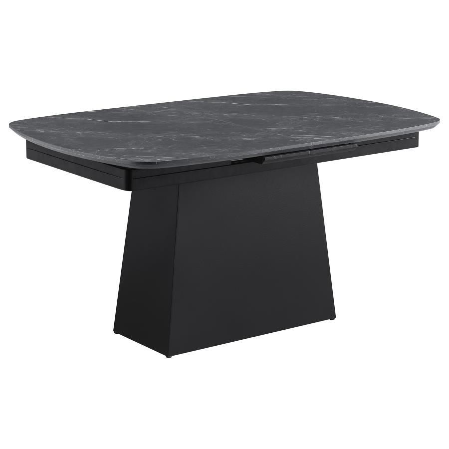 Potero - Faux Marble Extension Leaf Dining Table - Black Coaster Fine Furniture