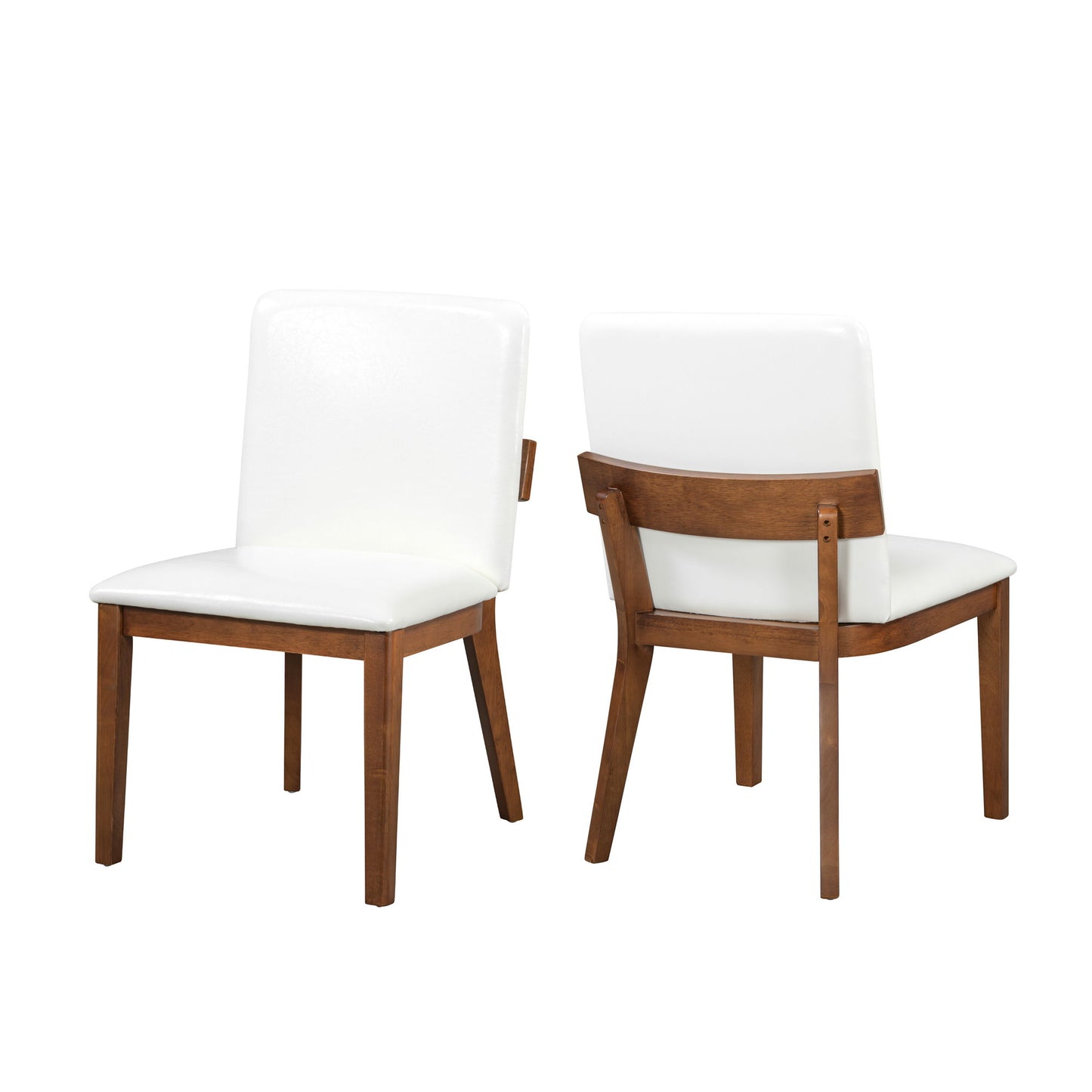 Modern Dining Chairs (Set of 2) With Glossy Upholstery - White / Walnut Hearth and Haven