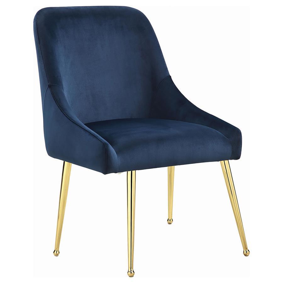 Kella - 5 Piece Round Marble Top Dining Set - Blue And Gold - Snoozhouse