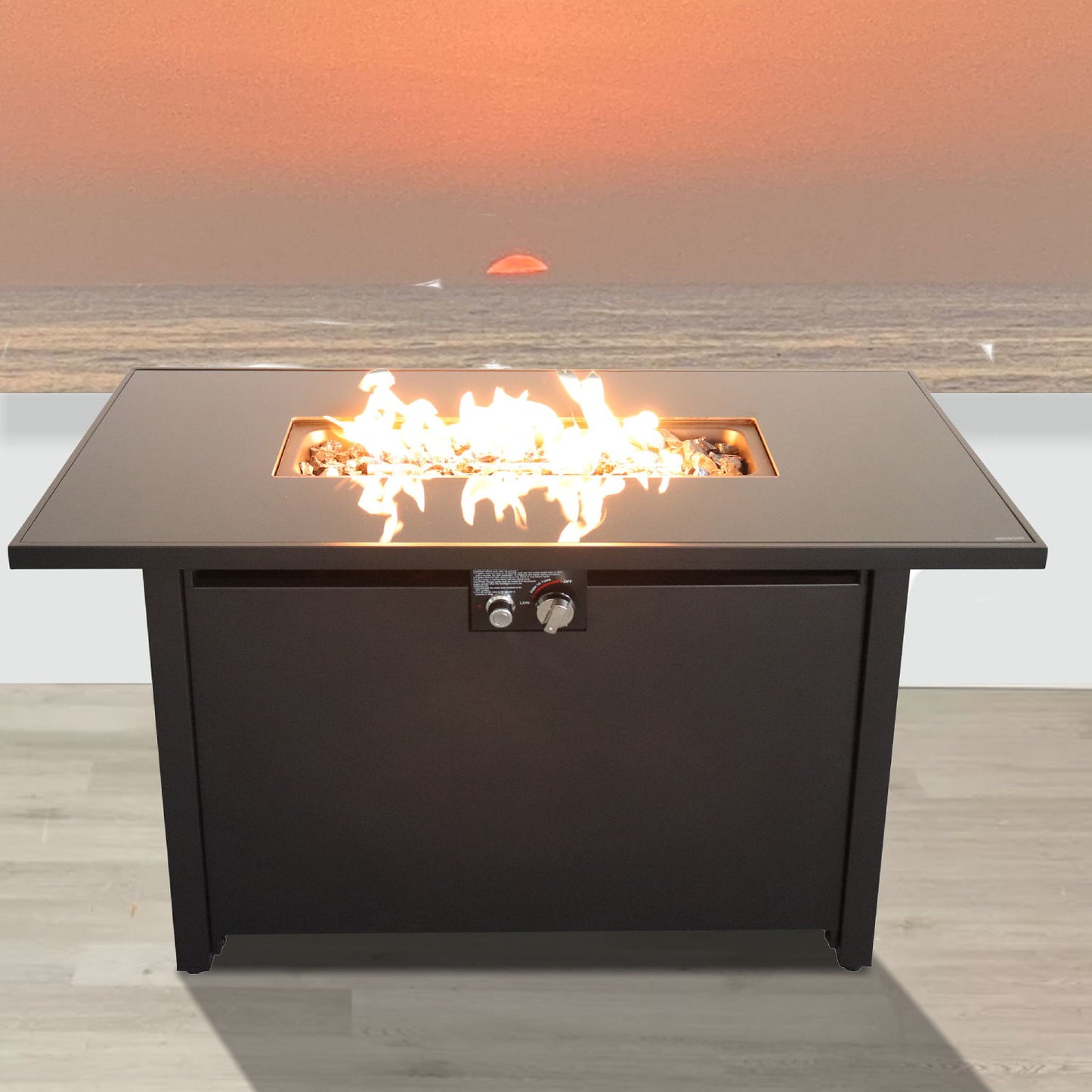 Outdoor Fire Pit Table Durable Construction With Lid - Black LSI Patio Furniture