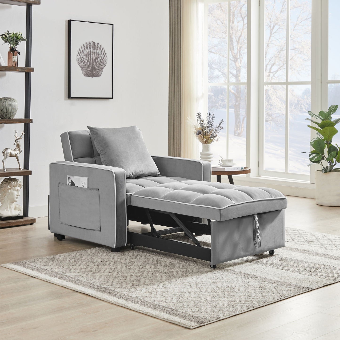 Modern Velvet 3 In 1 Sofa Bed Chair, Adjustable Recliner Home Essentials