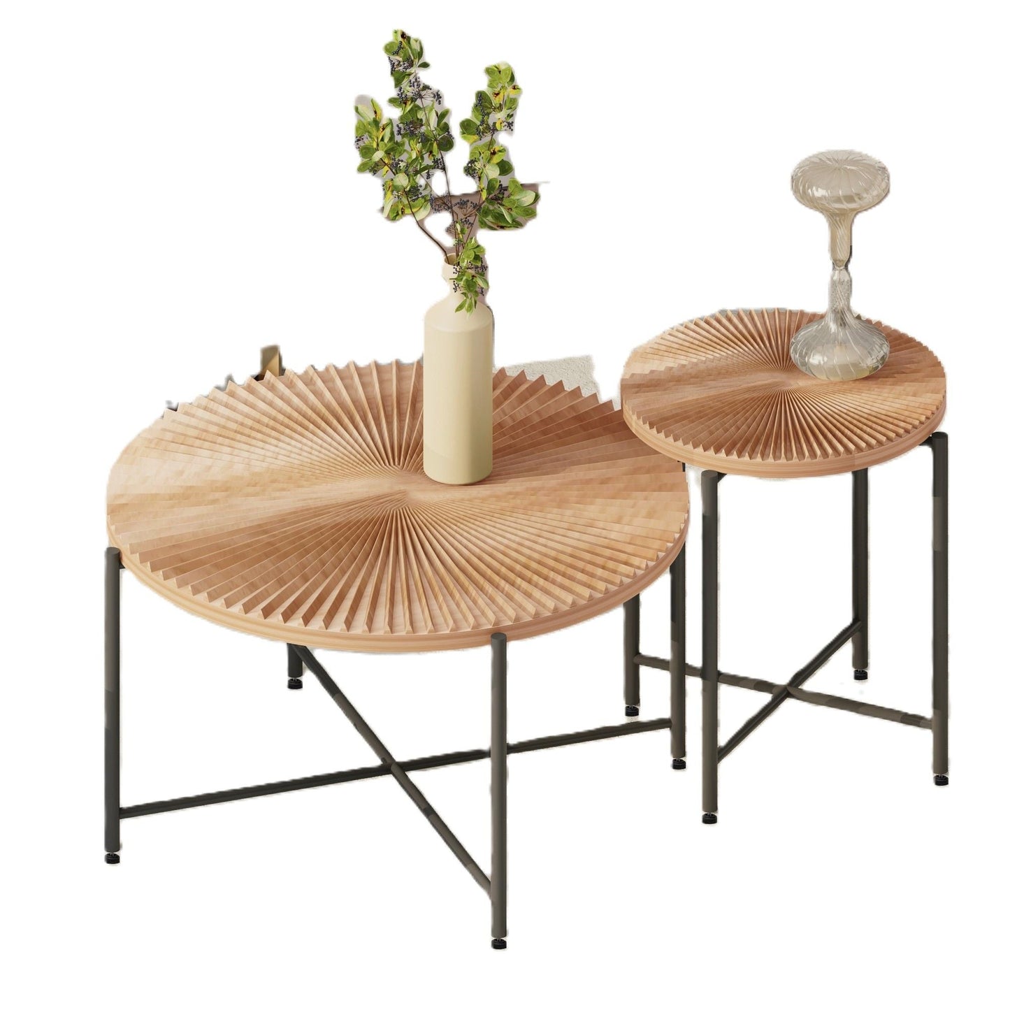 Radial - Pattern Coffee And End Table Set Waterproof Cover, Distressed Cylindrical Design (Set of 2) US Pride
