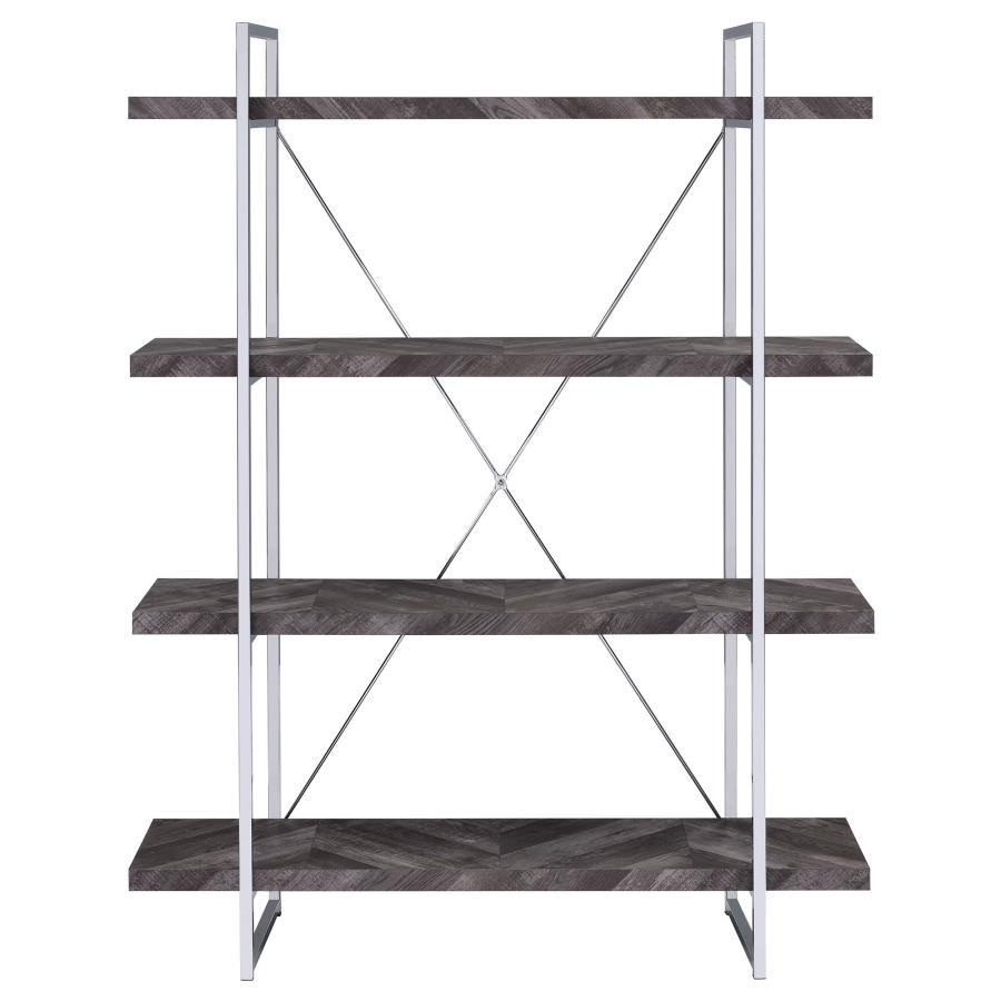 Grimma - 4-Shelf Bookshelf - Rustic Gray And Chrome CoasterEssence