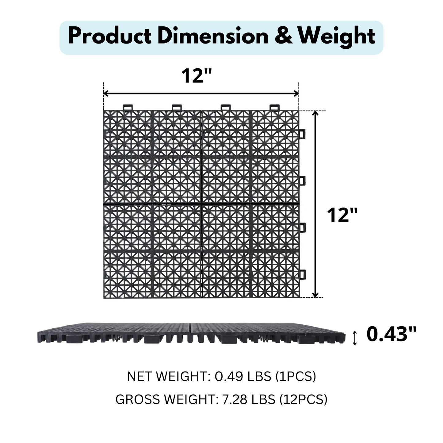 Interlocking Deck Tiles Plastic Waterproof Outdoor All Weather Anti-Slip Bathroom Shower Balcony Porch Strong Weight Capacity Upto 6613 Lbs, Rosette Pattern Daily Nest