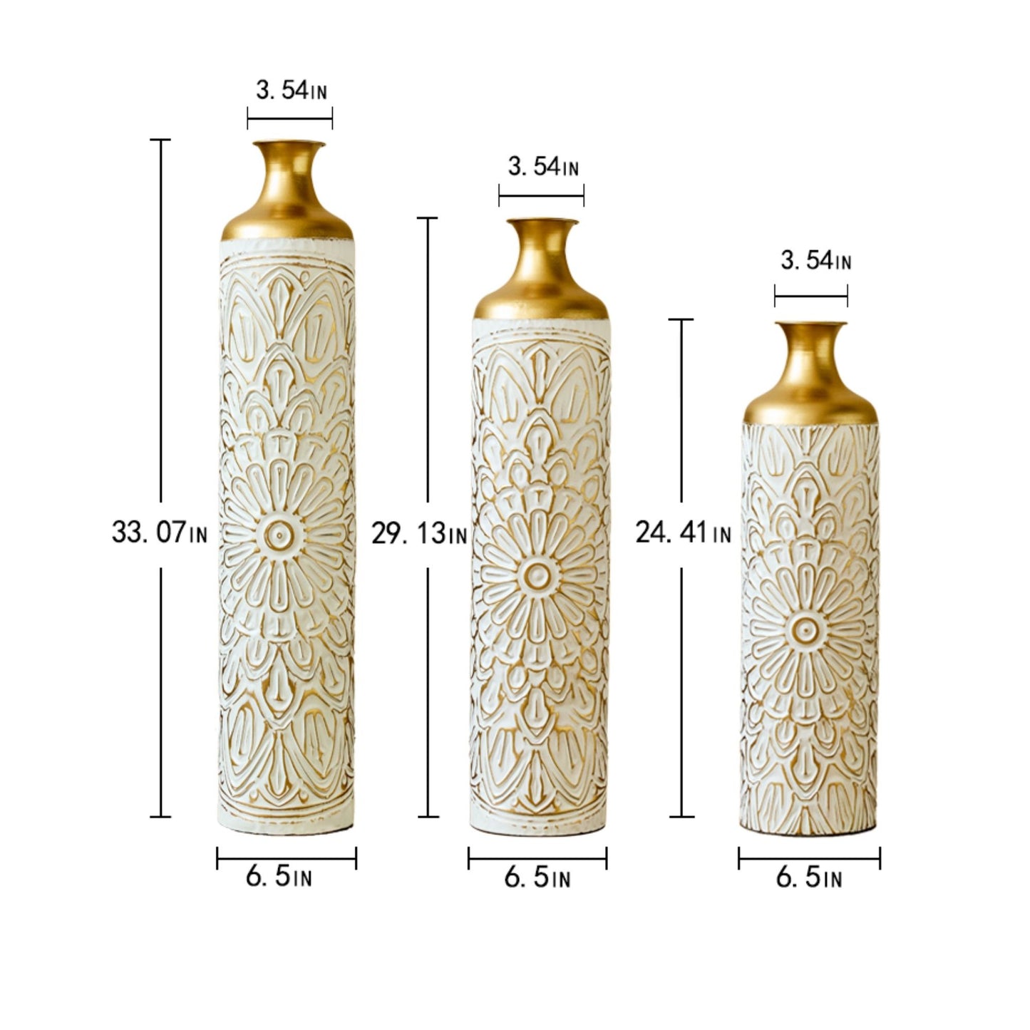 3 Piece Home Decoration Large Glazed Floor Vase Decoration Home Droplet Shaped - Gold / White Daily Nest