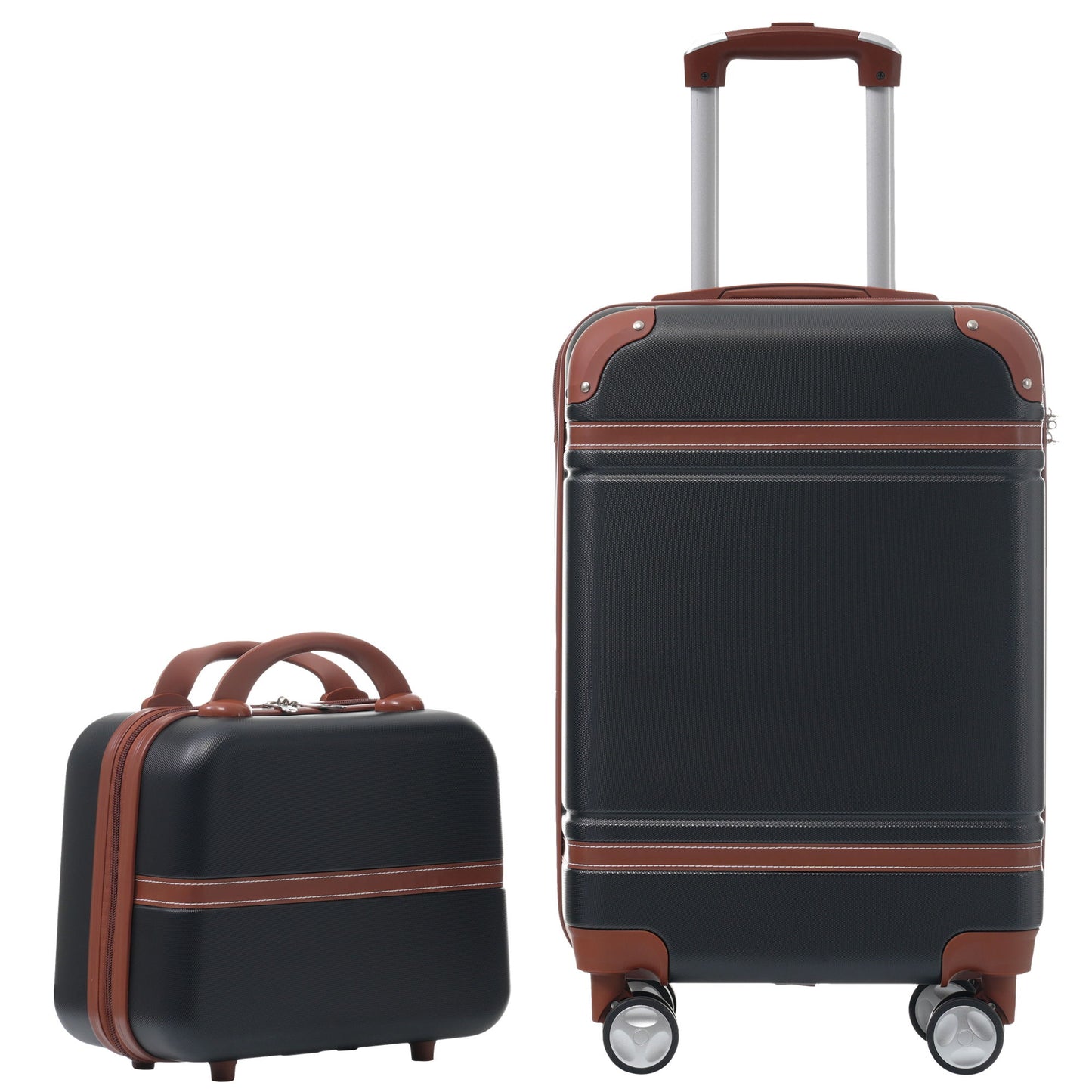 20" Hardside Luggage With Cosmetic Case, 2 Piece Lightweight Suitcase Set With Spinner Wheels, Carry On Vintage Luggage Daily Nest