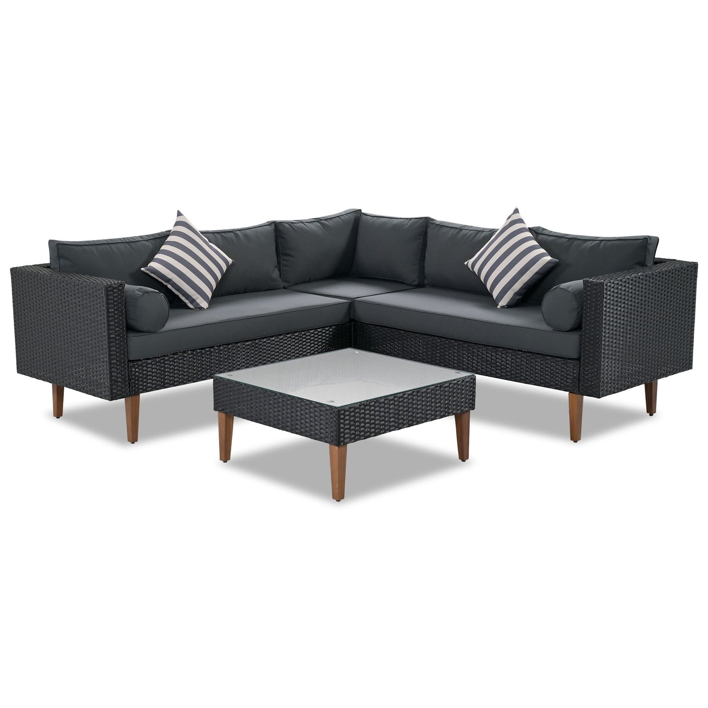 4 Pieces Outdoor Wicker L-Shape Sofa Set Hearth and Haven