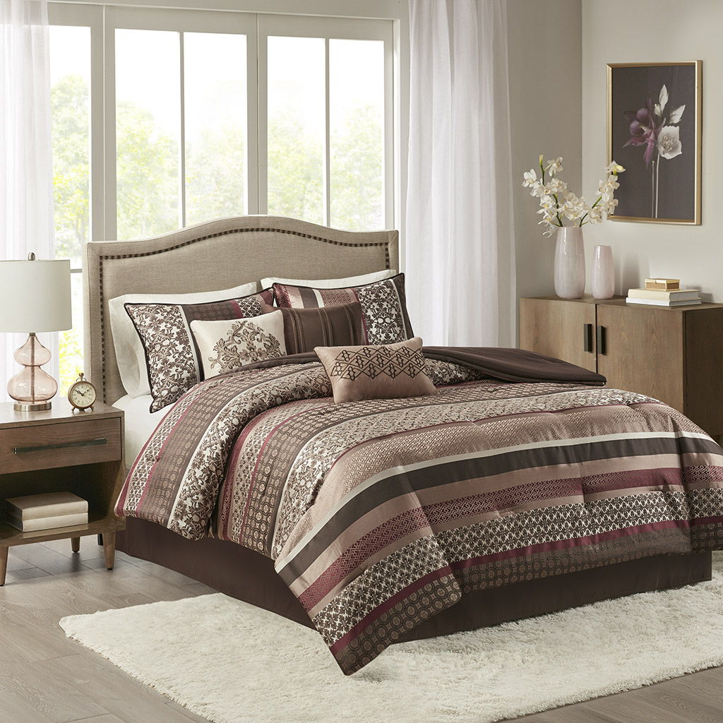 Princeton - Queen Piece Comforter (Set of 7) - Red Madison Park