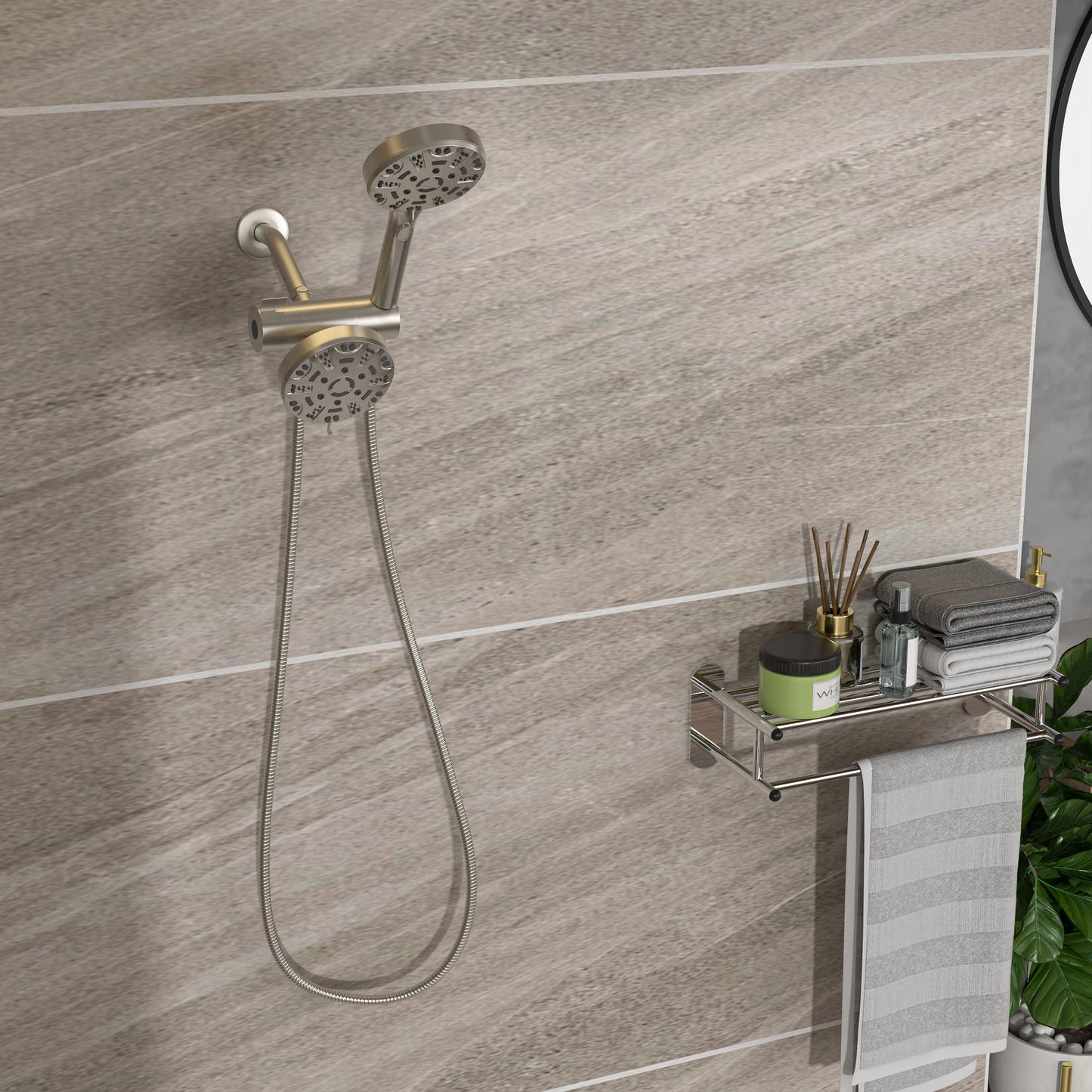 Multi Function Dual Shower Head 4.7" Rain Showerhead & 8 Function Hand Shower System - Brushed Nickel Daily Nest