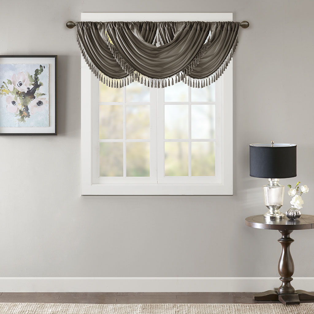 Elena - Waterfall Embellished Valance - Pewter Madison Park