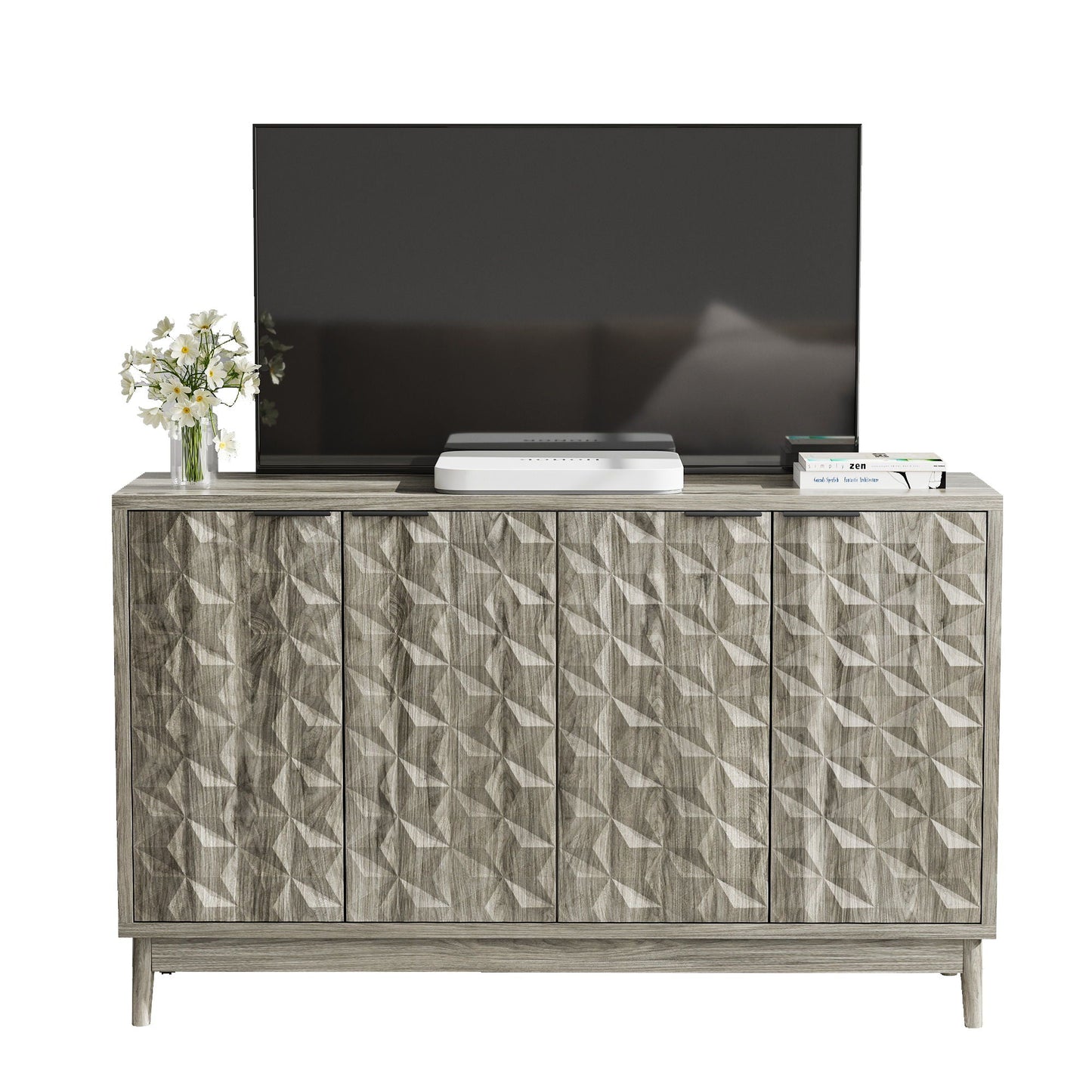 Modern Style Buffet Cabinet, Sideboard Buffet Cabinet With Storage, Storage Cabinet With 4 Diamond Shaped Relief Doors For Living Room, Dining Room, Entryway, Hallway, Kitchen - Gray - Gray Home Essentials