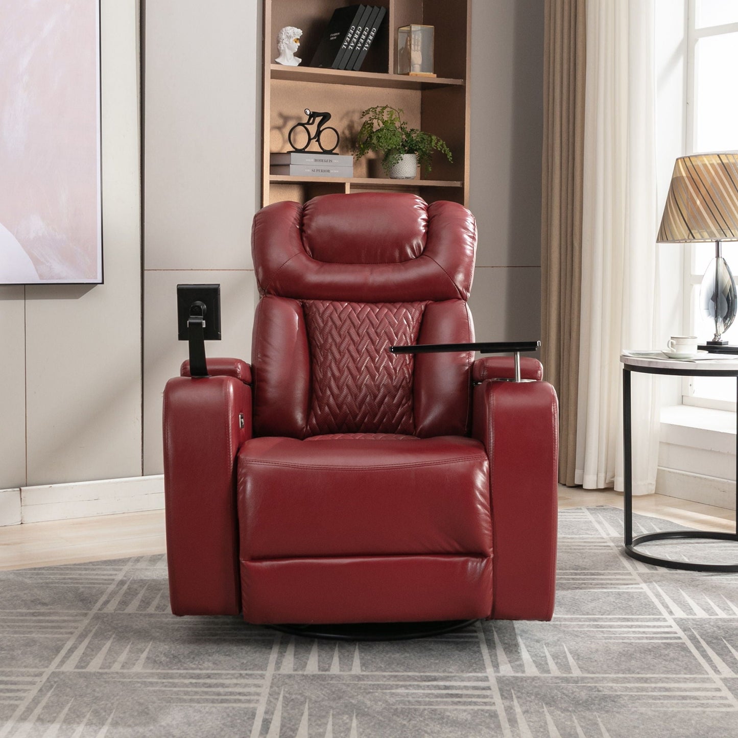 270 Degree Swivel Power Recliner With Tray Table, Phone Holder, Cup Holder, USB Port Hearth and Haven