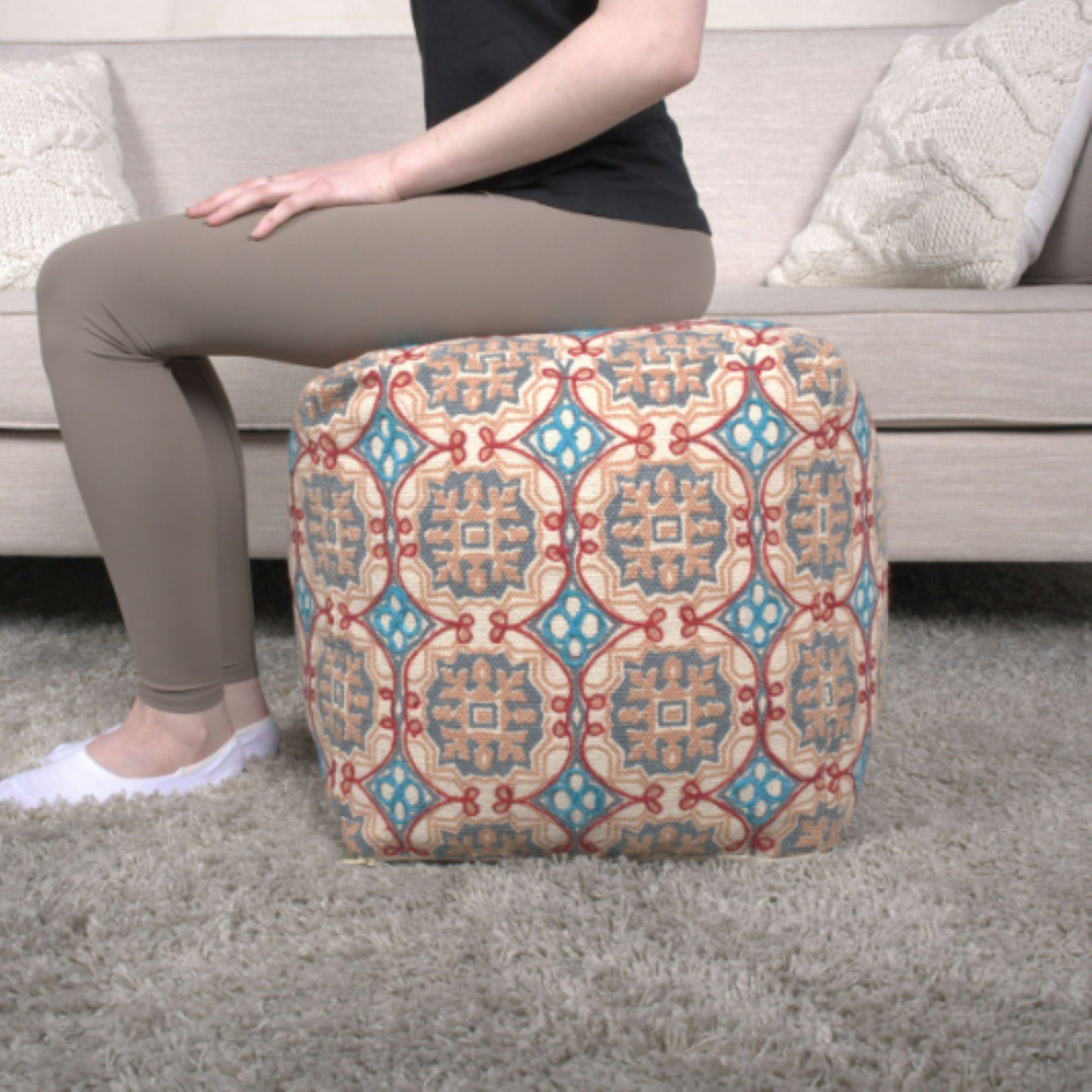 Amelia - Handcrafted Fabric Pouf, Rustic Elegance - Multicolored Home Essentials