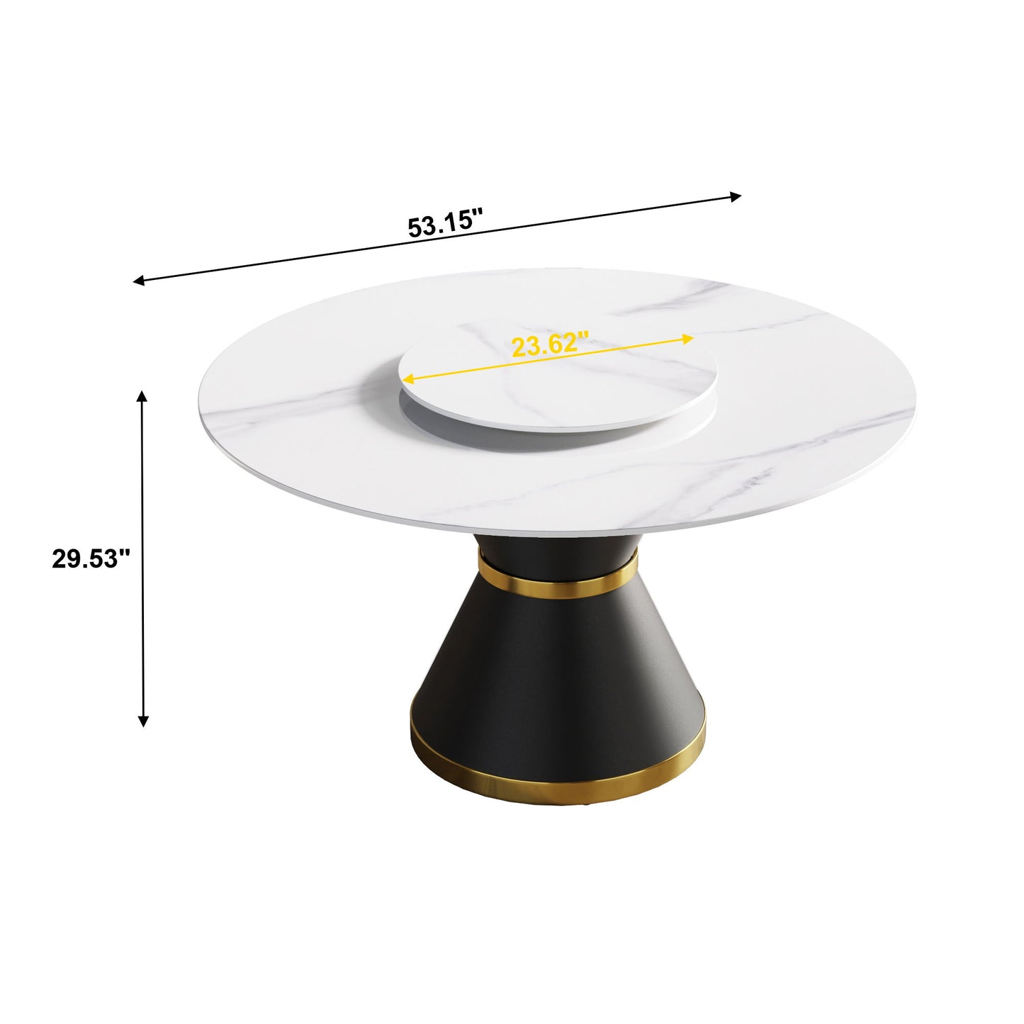 53" Modern Artificial Stone Round Carbon Steel Base Dining Table, Can Accommodate 6 People, Artificial Stone Turntable - White / Black Home Essentials