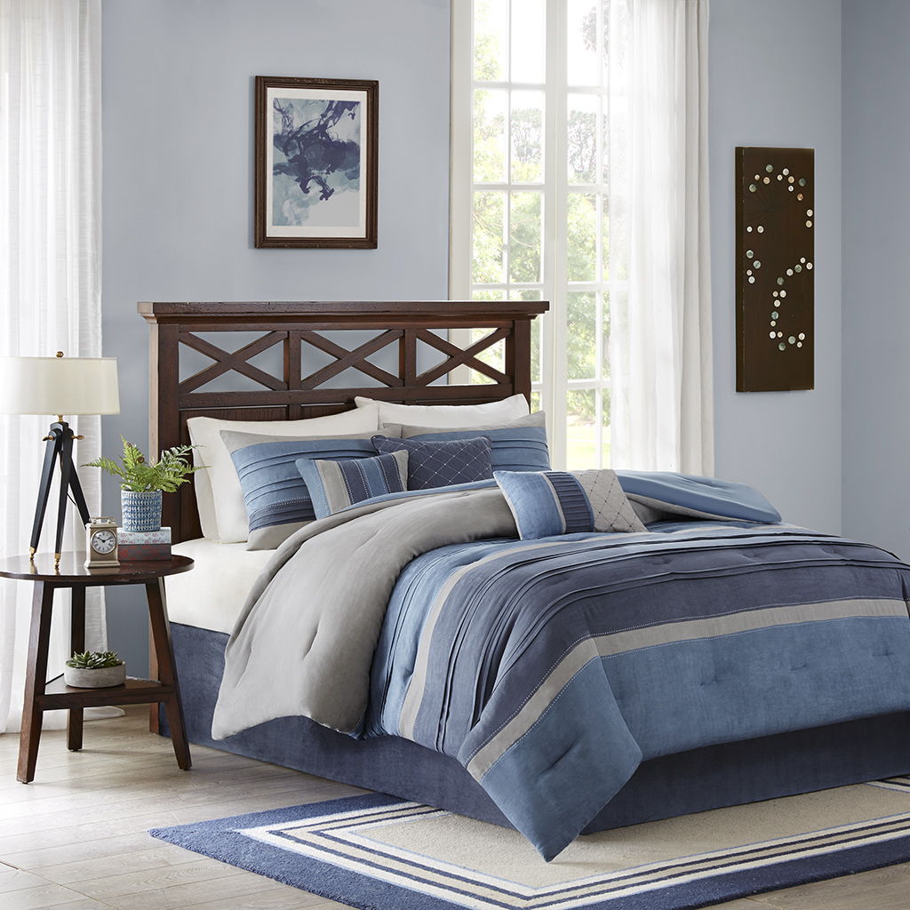 Collins - Queen Piece Comforter (Set of 7) - Navy Madison Park