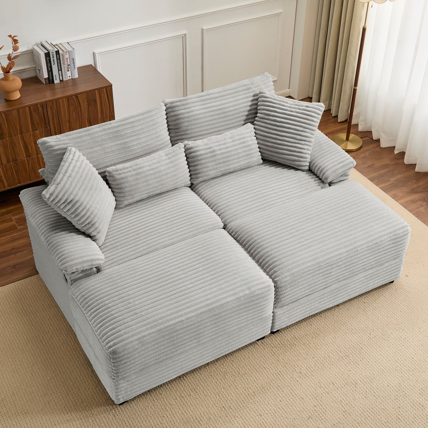 Double Chaise Lounge Set With Reversible Storage Ottomans, USB Port - Snoozhouse