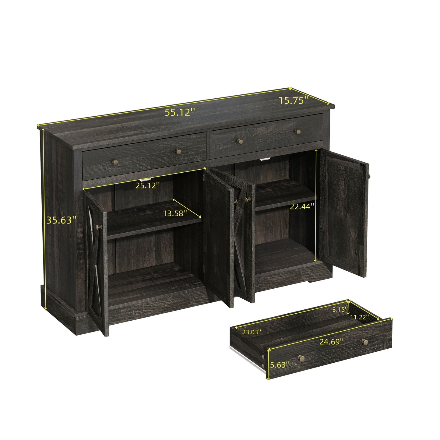 Vintage Sideboard With 2 Drawers And Four Doors For Living Room Home Essentials