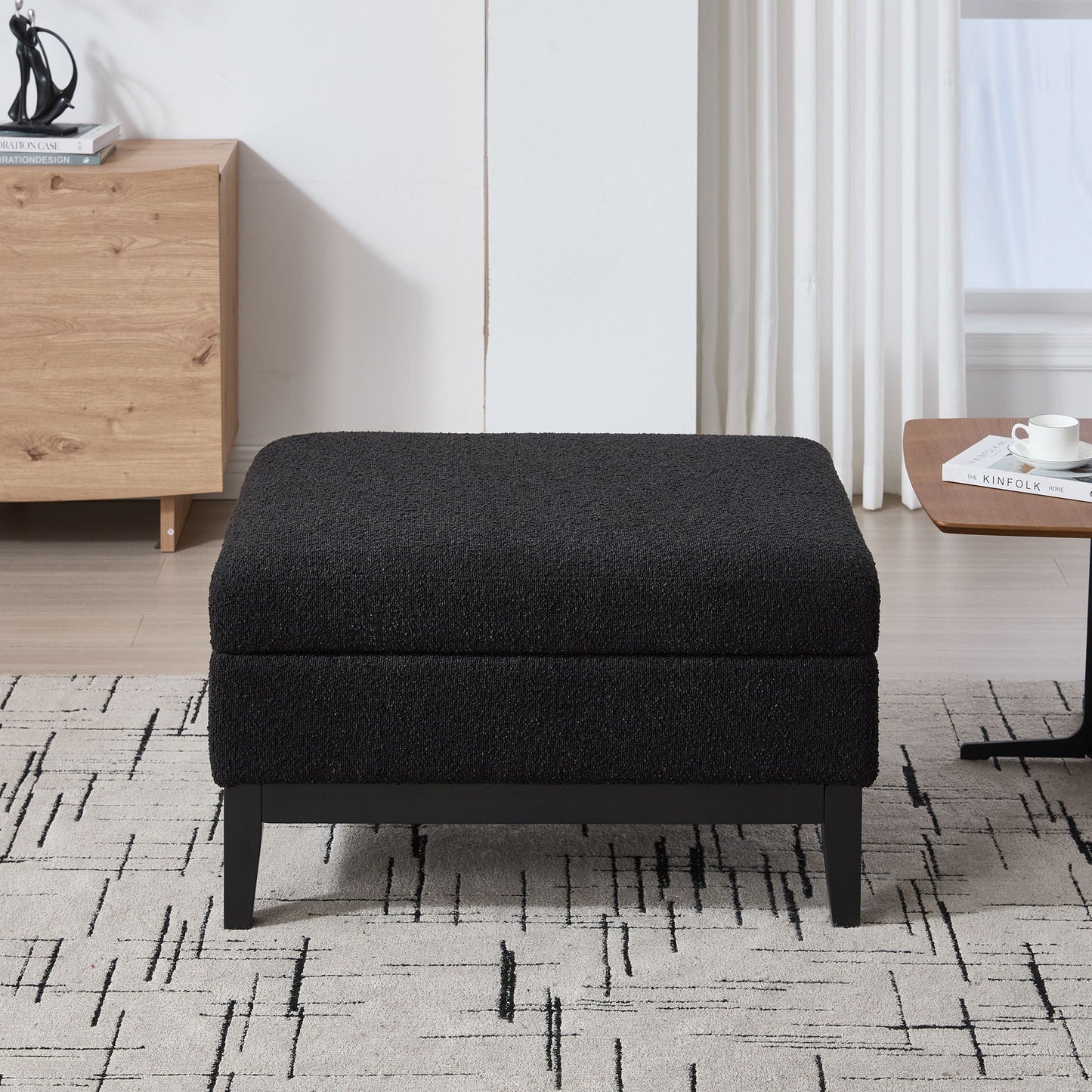 Upholstered Storage Ottoman With Reversible Lid Coffee Table With Rubberwood Legs Home Essentials