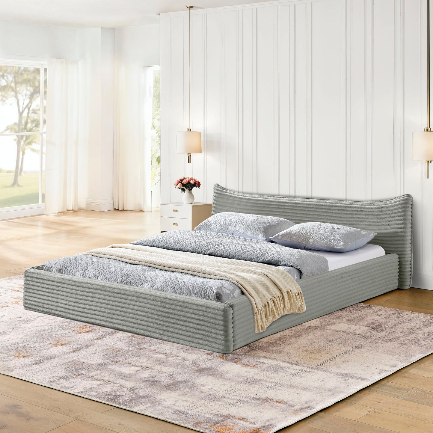 Modern Upholstered Bed Frame With Curved Headboard Home Essentials