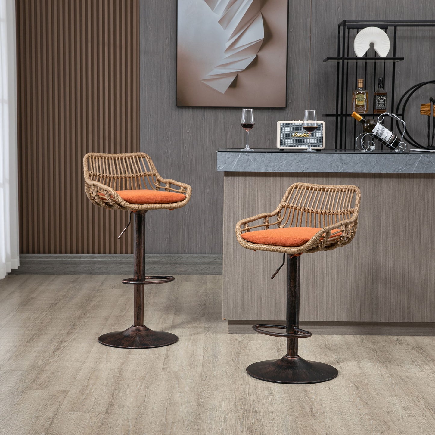 Modern Swivel Bar Stools Adjustable Counter Chairs With Footrest (Set of 2) Home Essentials