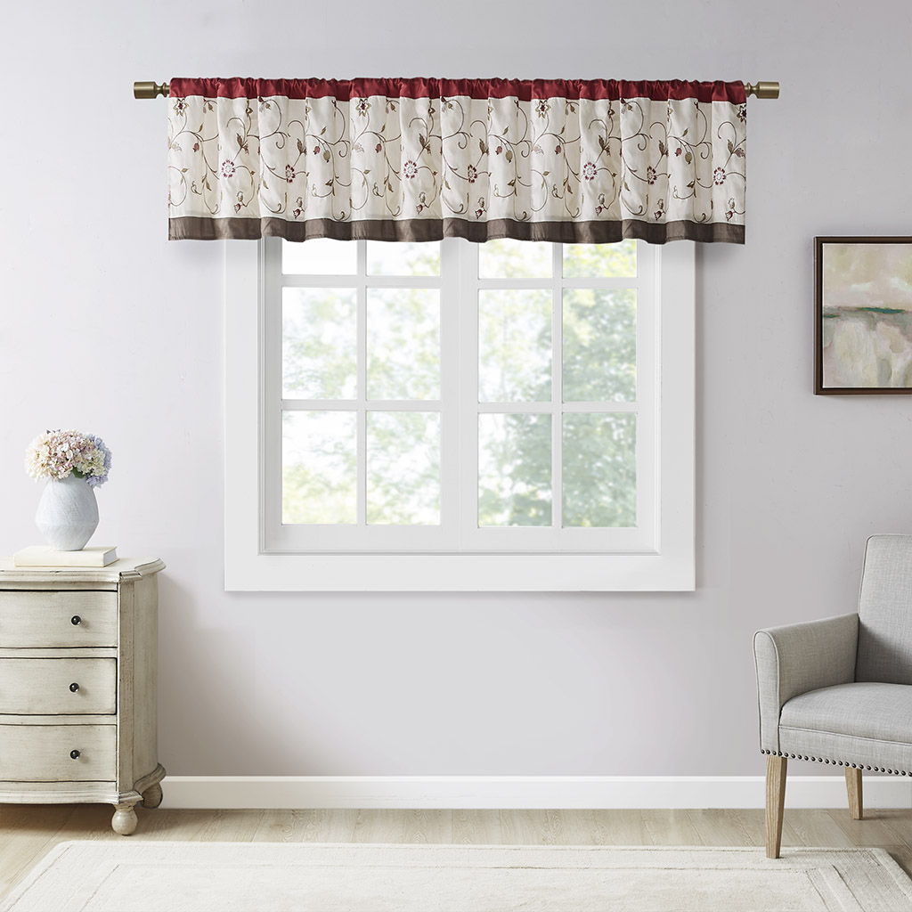 Serene - Embroidered Window Valance - Red Madison Park