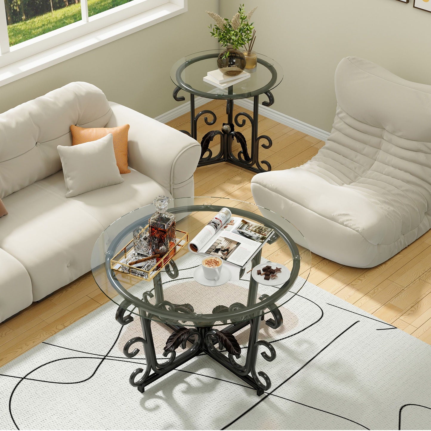 3 Piece Coffee Table Set With Tempered Glass Surface - Black Home Essentials