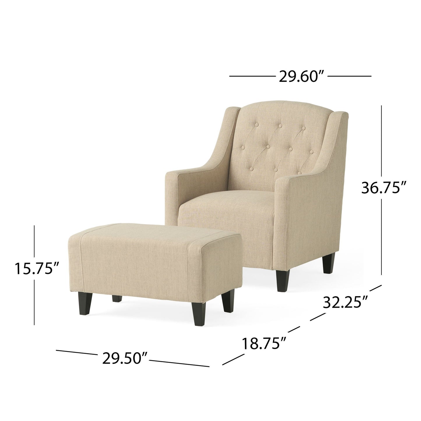 Elegant Upholstered Armchair With Ottoman Set - Beige Noble House