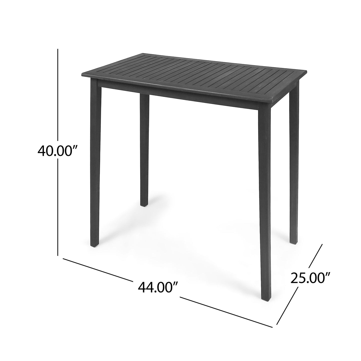 Outdoor Minimalist Acacia Wood Rectangle Bar Table Noble House