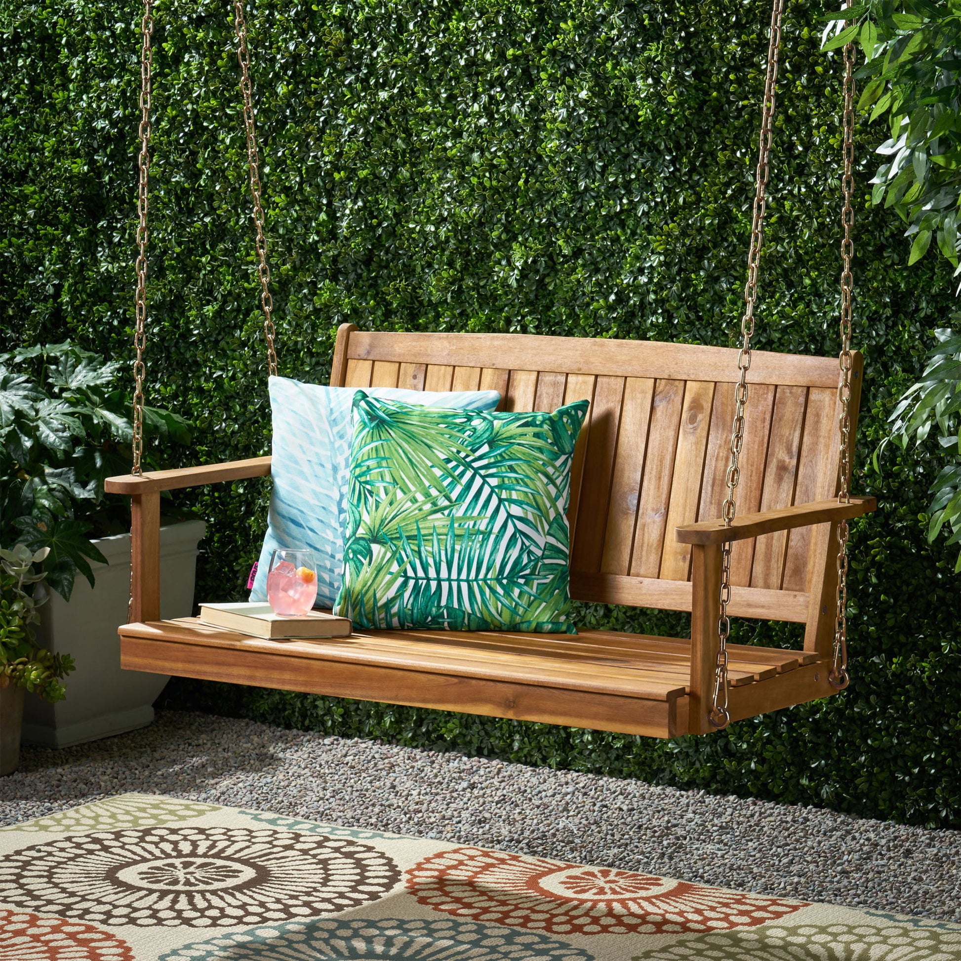 Tambora - Porch Swing Acacia Wood Slat Design Noble House