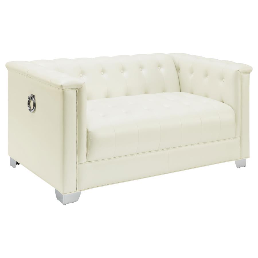 Chaviano - Upholstered Track Arm Loveseat - Pearl White CoasterElevations