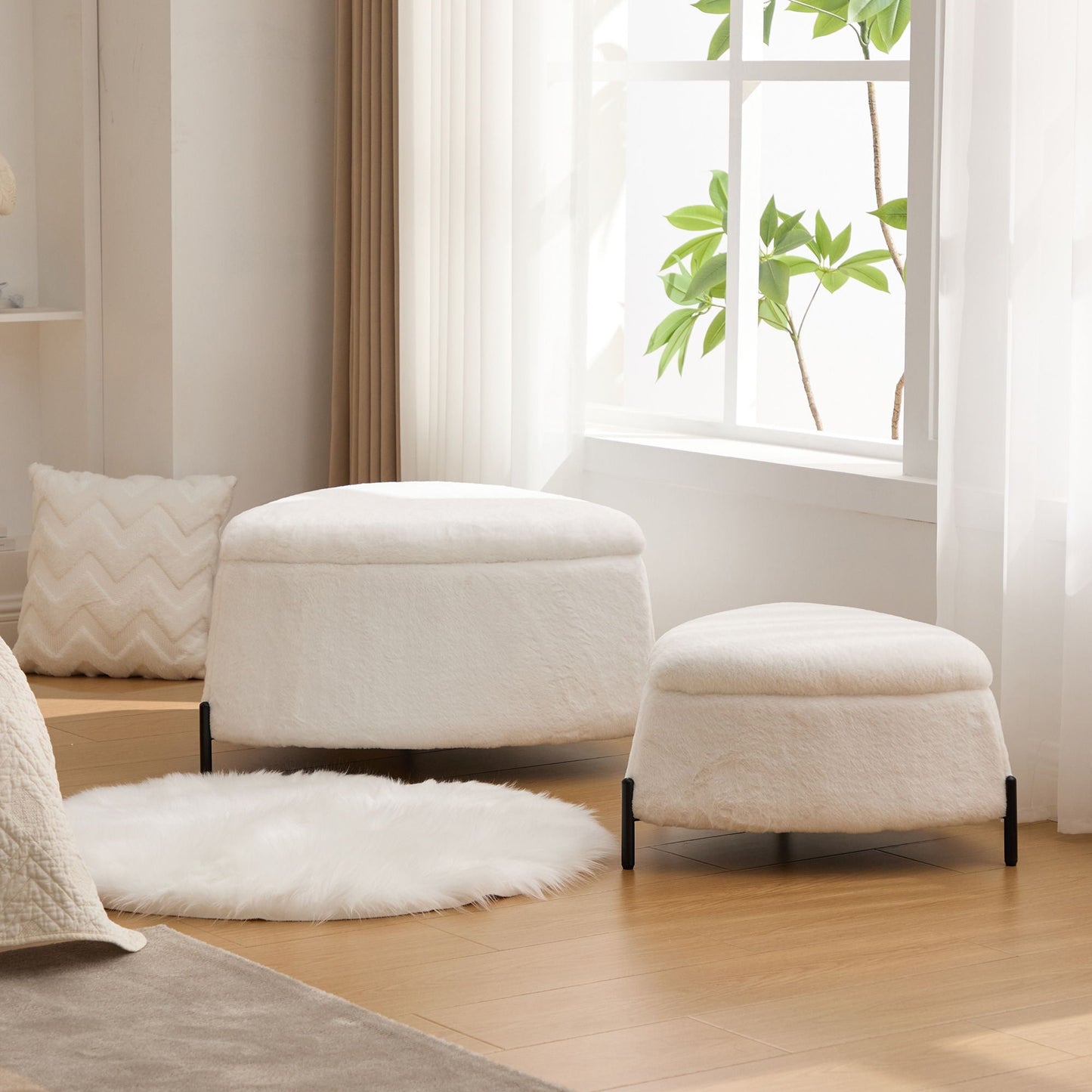 Upholstered Storage Ottoman Set With Reversible Lid - Snoozhouse