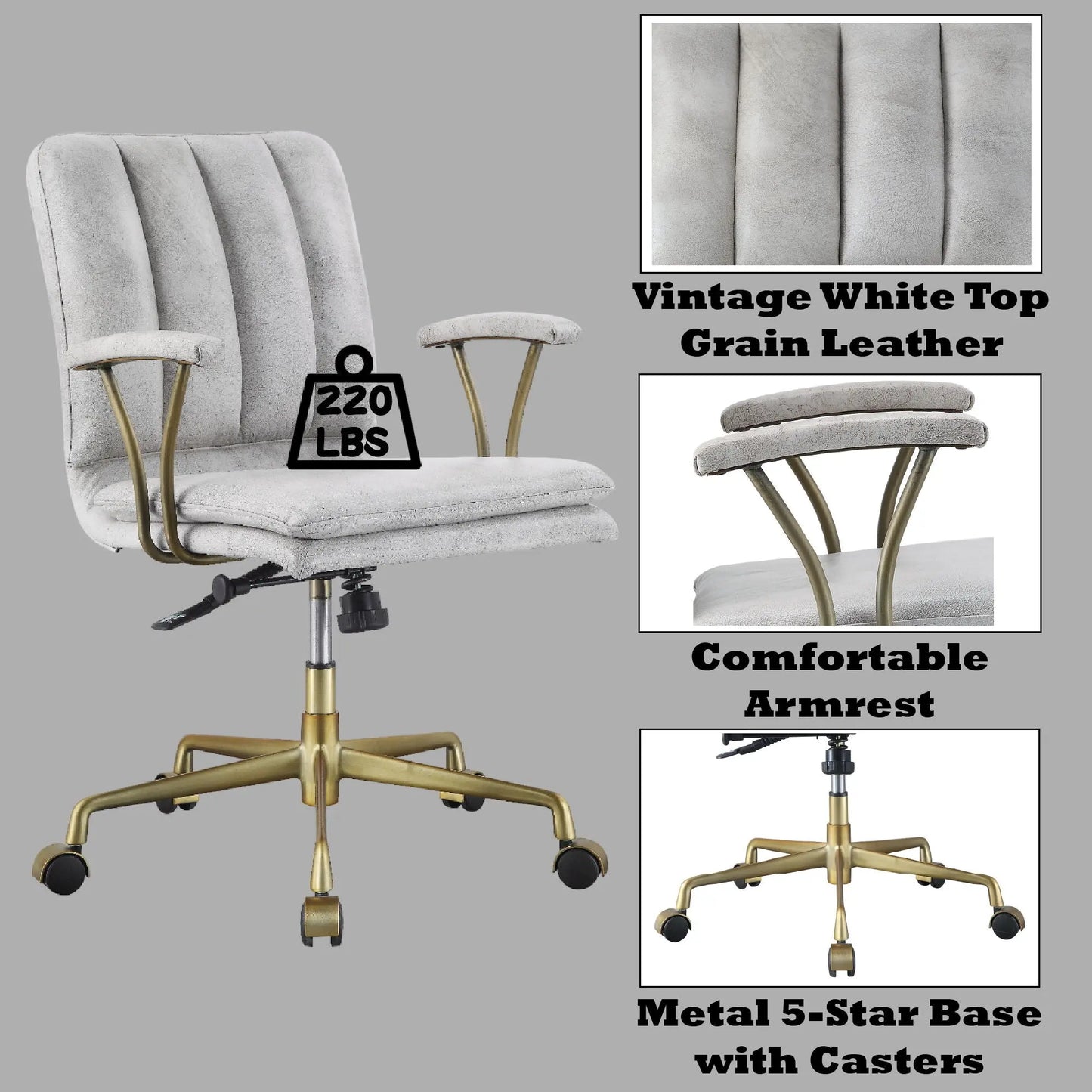Damir - Vintage Top Grain Leather Office Chair - Antique White / Vintage Acme
