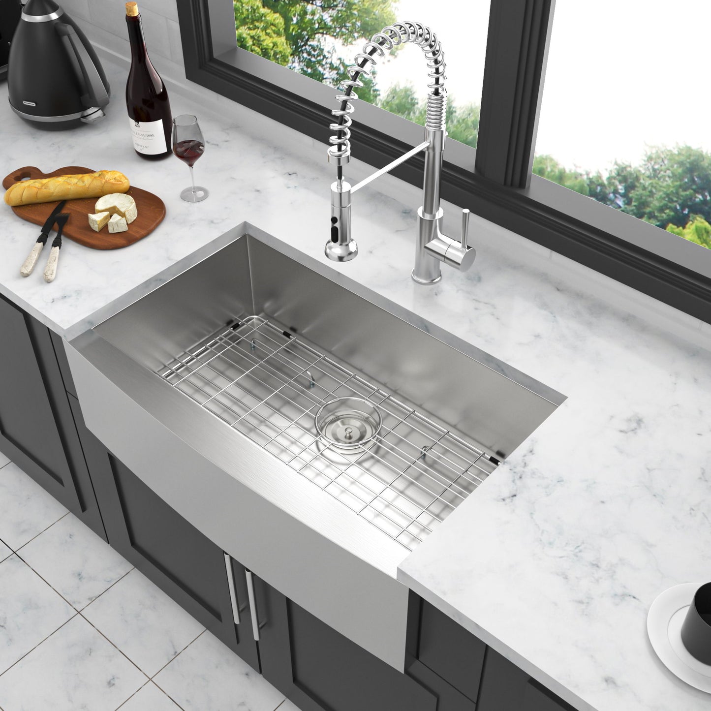Farmhouse 36" Kitchen Sink Stainless Steel Apron Front - Brushed Nickel Daily Nest