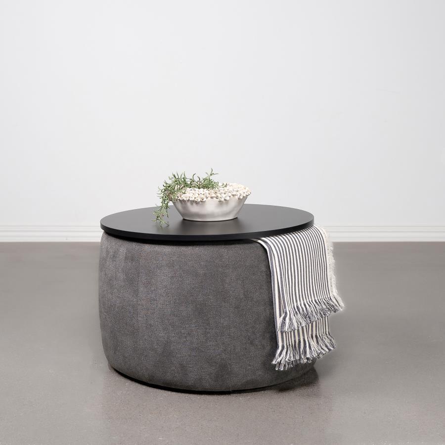 Tesoro - Round Upholstered Lift Top Storage Ottoman - Gray Coaster Fine Furniture