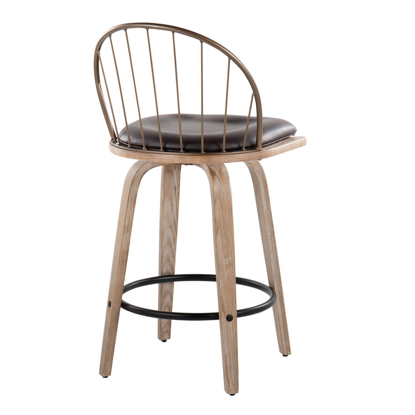 Riley - Farmhouse Fixed Height Counter Stool Round Footrest With Removable Cushion (Set of 2) - White Washed / Antique Copper / Brown Lumi Source