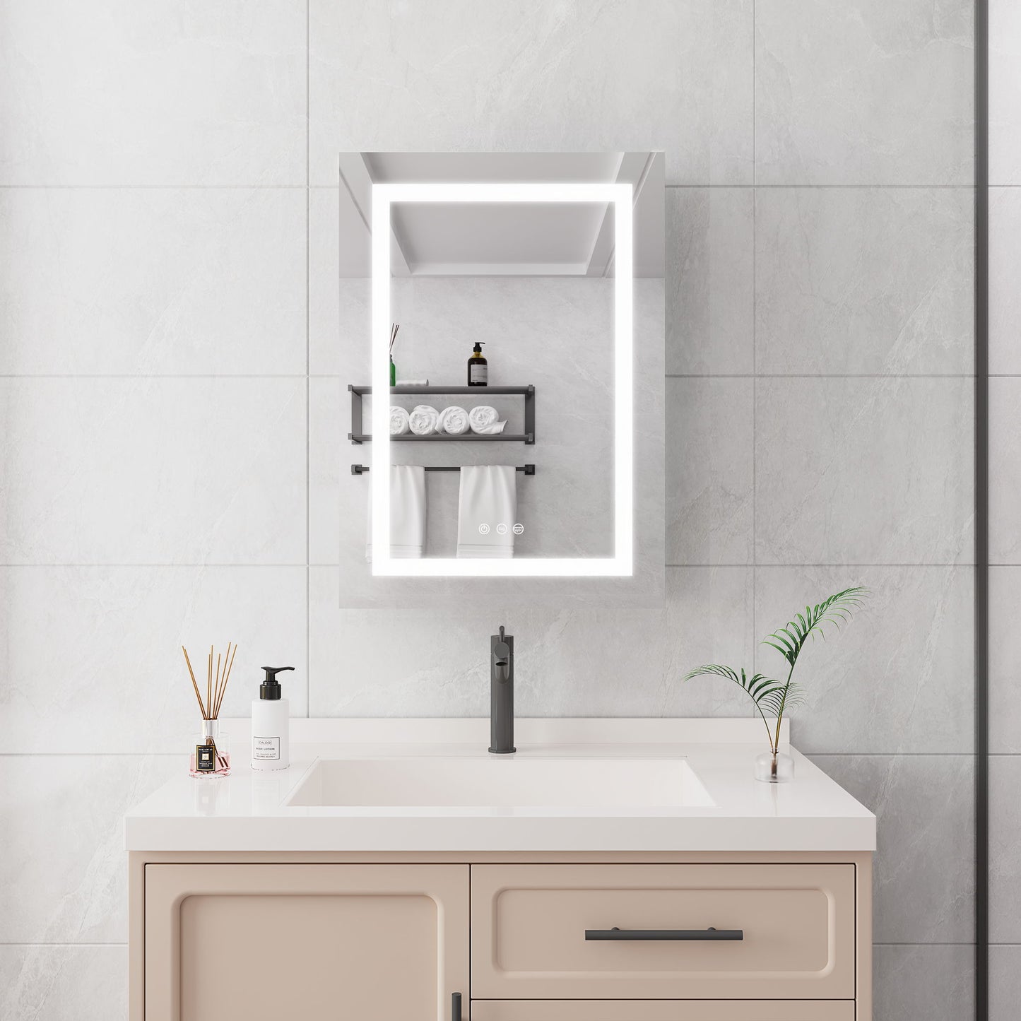 20 X 28" Bathroom Medicine Cabinet With Mirror Wall Mounted LED Bathroom Mirror Cabinet With Lights, Anti-Fog, Waterproof, Dimmable, 3000K~6000K, Single Door, Touch Swich, Storage Shelves - Silver Home Essentials