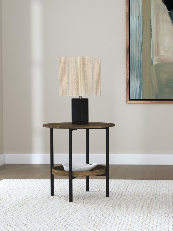 Delfin - Round Glass Top Side End Table - Black And Brown Coaster Fine Furniture